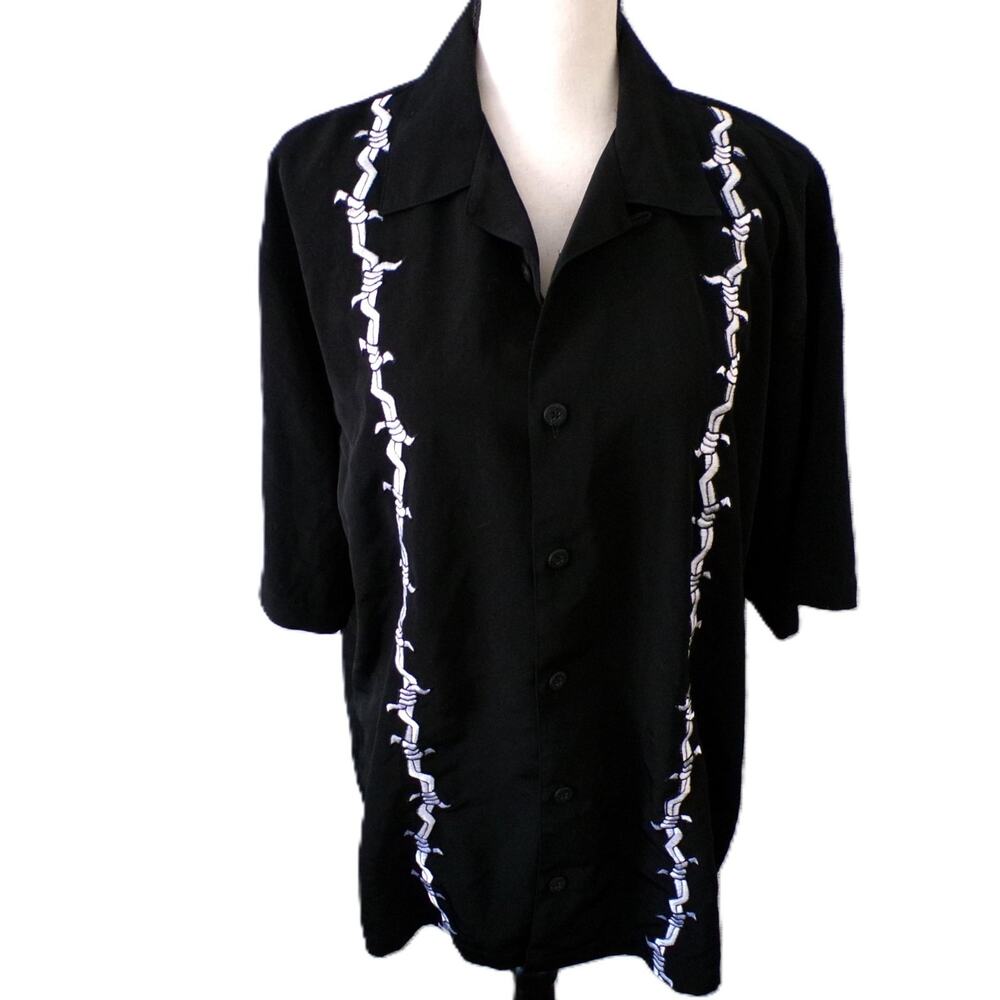 vtg 90's Jnco Shirt L Black Embroidered Barbwire Hip Hop Button Streetwear Nice - Picture 2 of 12